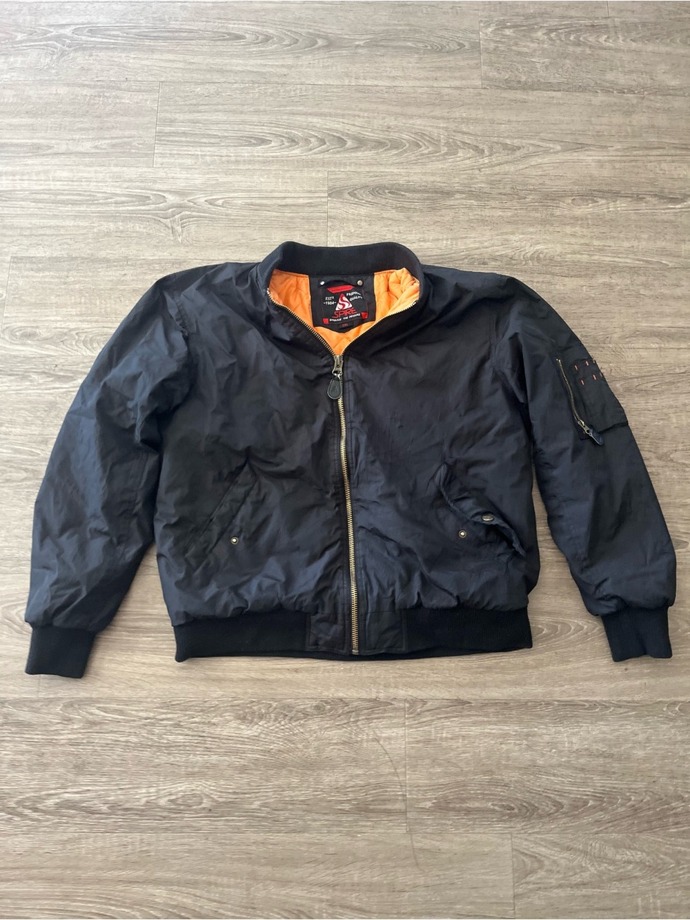Spire Bomber Flight Jacket Mens 2XL Black MA-1 Orange Quilted Lined Full Zip